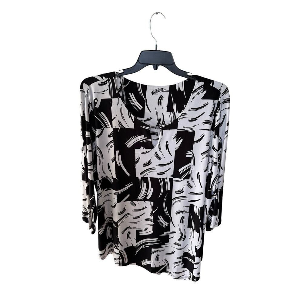 Alison Dale SZ 3X Blouse top Black and White Abstract retro Print NWT